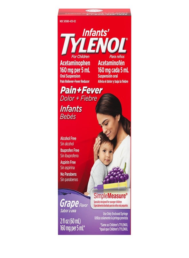 Tylenol Infants' Tylenol Liquid Pain Relief & Fever Medicine, Oral Suspension, Acetaminophen for Sore Throat, Headache & Teething, Pain Reliever & Fever Reducer for Kids; Grape Flavor, 2 fl. oz.; Pack of 1 - Image 2