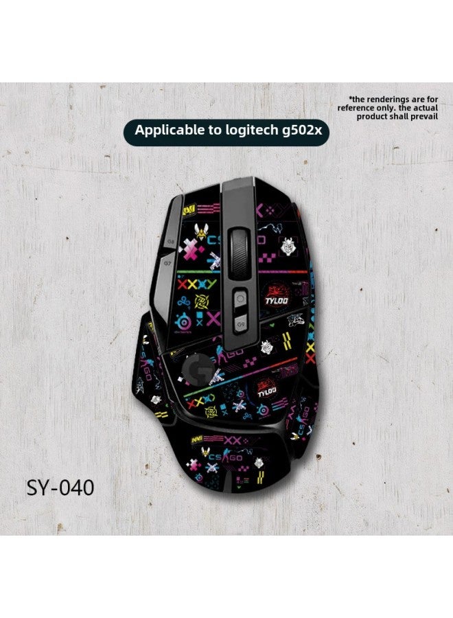 Applicable To Logitech G502X PLUS Wired Wireless Mouse Anti-slip Stickers Full Set Of Sweat-absorbing Stickers Wholesale-Color:G502X-SY-040 Team Printing/Black Diamond-all Inclusive  - Image 1
