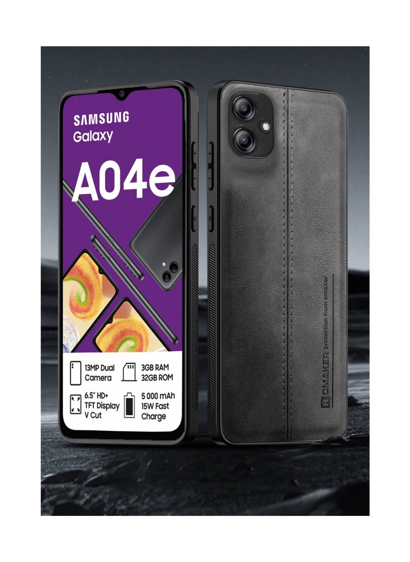 OMAKER Premium Stylish PU Leather Shockproof Back Cover Case for Samsung Galaxy A04e - Black  - Image 1