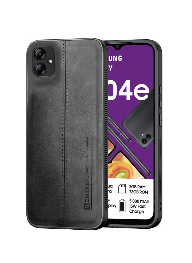OMAKER Premium Stylish PU Leather Shockproof Back Cover Case for Samsung Galaxy A04e - Black  - Image 5
