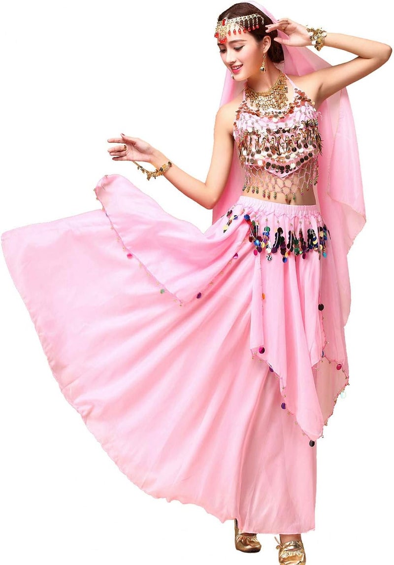 ORIDOOR Women's Belly Dance Dress Crop Sequin top Chiffon Dress Halloween Dress - Image 1