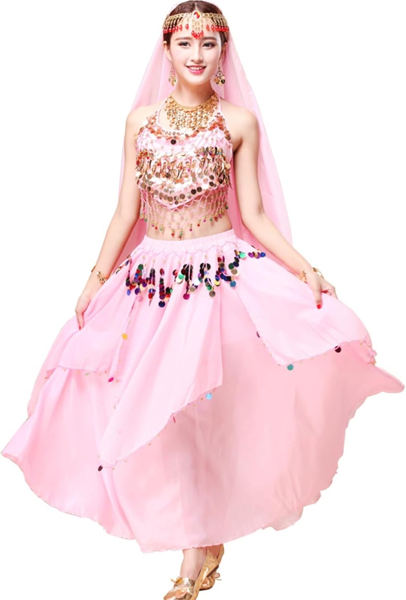 ORIDOOR Women's Belly Dance Dress Crop Sequin top Chiffon Dress Halloween Dress - Image 2