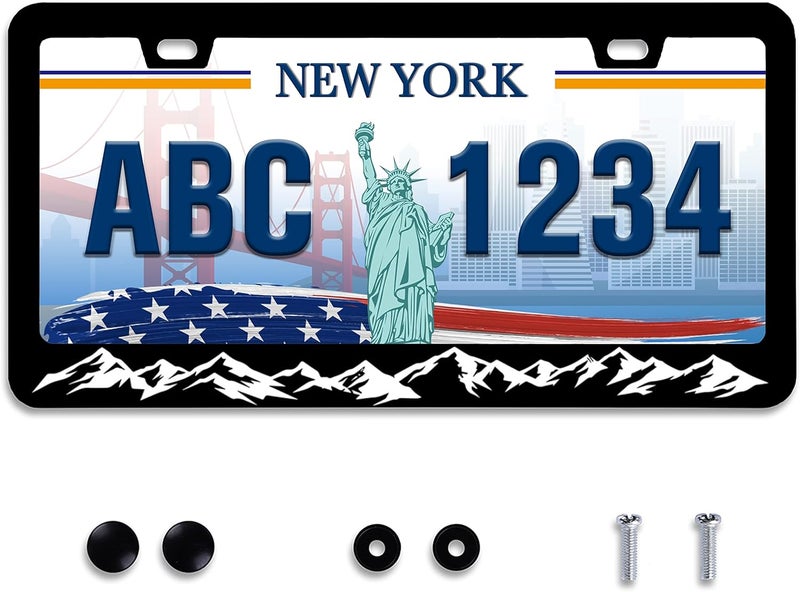 UNINDREM Mountain License Plate Frame - Stainless Steel, Rust-Proof, 12x6 Inch - Image 1