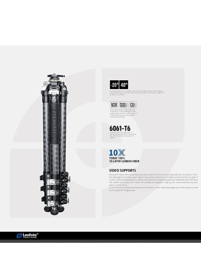 Leofoto Leofoto LV-284C 4 Section Carbon Fiber Tripod Manba LV Series Video Tripod System  - Image 3