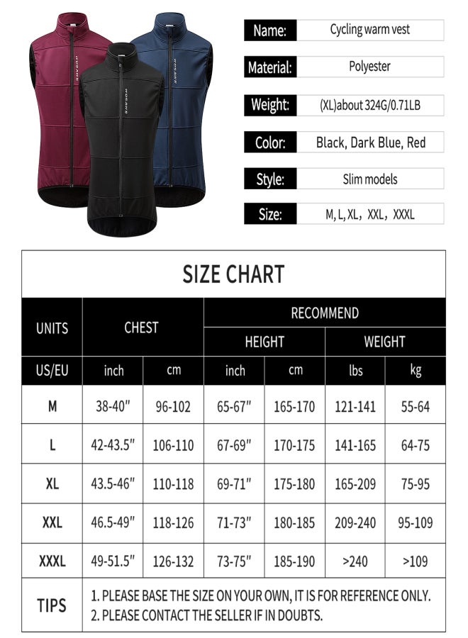 WOSAWE Men Cycling Vest Windproof Thermal Fleece Sleeveless Bike Jacket for Outdoor Sport Running Hiking Walking - Image 2