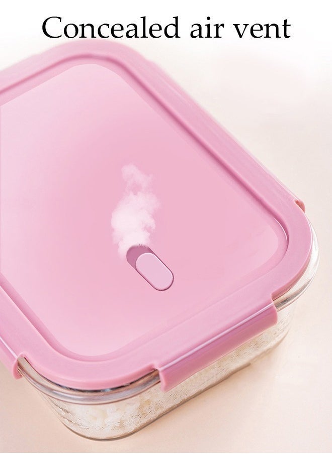 Arabest - 3 Pieces Glass Kitchen Meal Preparation Container, Glass Meal Boxes, Glass Bowls 680ml,2Pcs 1040ml, Refrigerator Frozen Food Sealed Preservation Box, Microwave Heating Glass Meal Box, Pink Color - Image 1