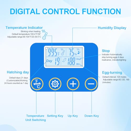 NyPots 18 Egg Incubators for Hatching Eggs with Temperature Control, Egg Incubator with Automatic Egg Turning and Humidity Display, Built-in Egg Candler Incubator for Chicken Eggs, Duck, Goose & Quail - Image 5