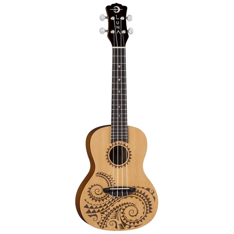 Luna Tattoo Spruce Concert Ukulele with Gig Bag, Satin Natural - Image 1