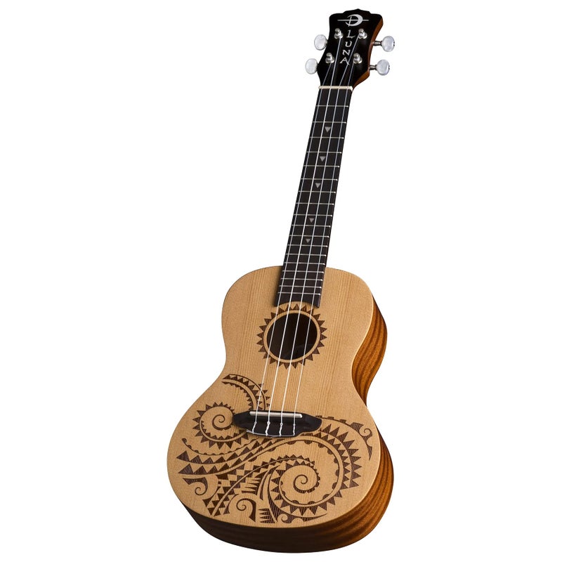 Luna Tattoo Spruce Concert Ukulele with Gig Bag, Satin Natural - Image 3