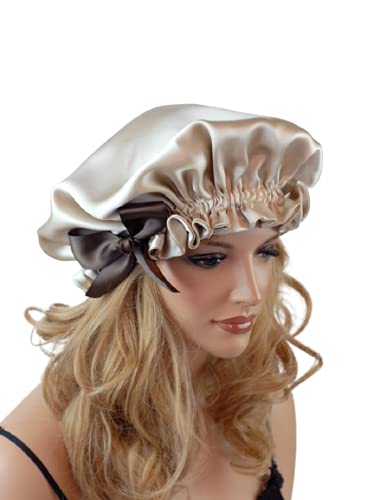 VIYANSHI Adjustable Satin Sleep Cap Hair Bonnet Double Layered Reversible for Women Protective Sleep Hairstyles Gold - Image 1