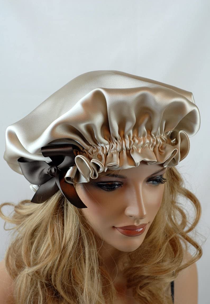 VIYANSHI Adjustable Satin Sleep Cap Hair Bonnet Double Layered Reversible for Women Protective Sleep Hairstyles Gold - Image 3
