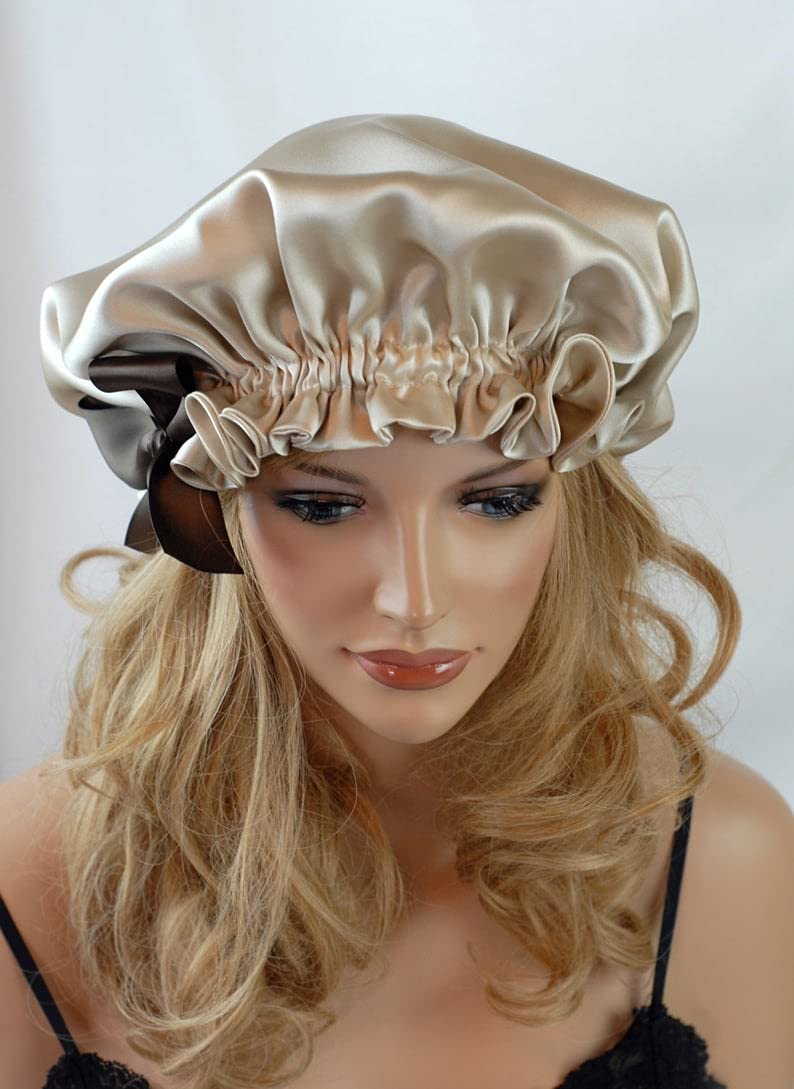 VIYANSHI Adjustable Satin Sleep Cap Hair Bonnet Double Layered Reversible for Women Protective Sleep Hairstyles Gold - Image 2