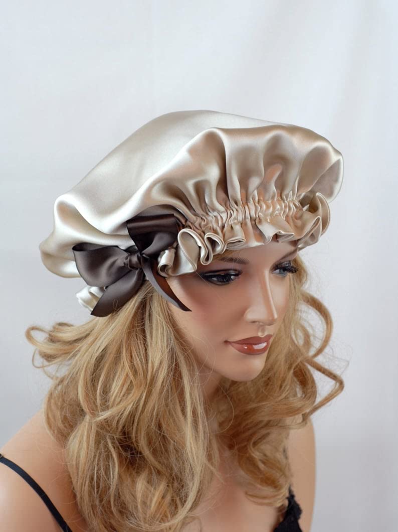VIYANSHI Adjustable Satin Sleep Cap Hair Bonnet Double Layered Reversible for Women Protective Sleep Hairstyles Gold - Image 4