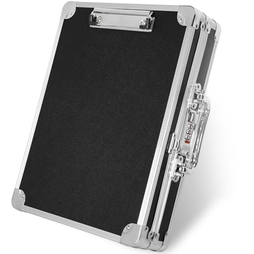 LASUK Aluminum Briefcase, Key Lock Clipboard Storage Box, Lockable Storage Case with Foot pad and Corner Protectors, 13x 10x 2.75 inch - Image 1
