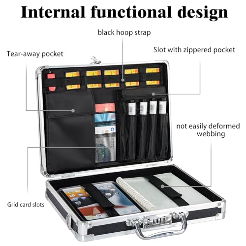 LASUK Aluminum Briefcase, Key Lock Clipboard Storage Box, Lockable Storage Case with Foot pad and Corner Protectors, 13x 10x 2.75 inch - Image 3