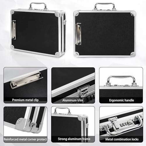 LASUK Aluminum Briefcase, Key Lock Clipboard Storage Box, Lockable Storage Case with Foot pad and Corner Protectors, 13x 10x 2.75 inch - Image 4