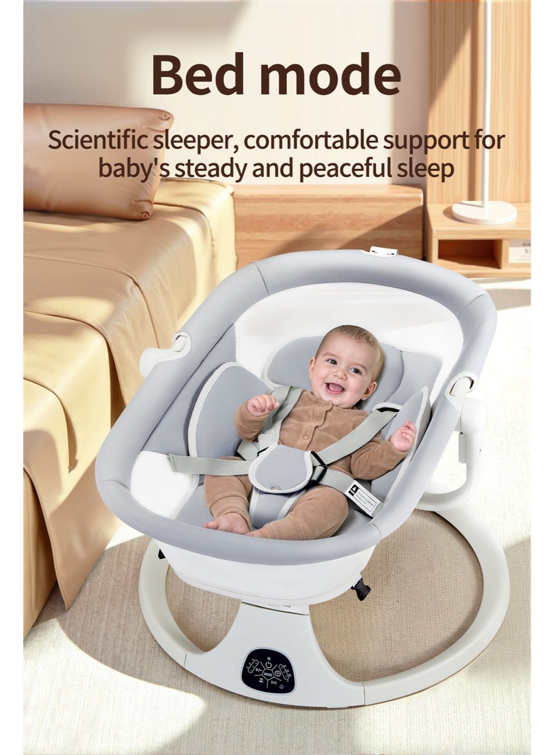 Apexll Smart Baby Swing Cradle with Remote Control, 5 Speed Adjustable Rocking Chair, Bluetooth and USB Music Playback, Timer 8 15 30 min, Washable Cushion, 5 Point Safety Belt, Soft Breathable Fabric for Newborns  - Image 4