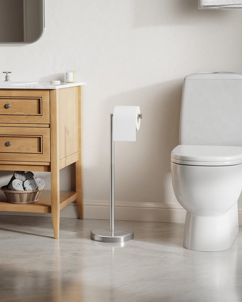 BWE Brushed Nickel Toilet Paper Holder Stand SUS304 Stainless Steel Modern Freestanding Toilet Paper Roll Tissue Holder for Bathroom, Toilet Paper Stand with Heavy Weighted Base - Image 2