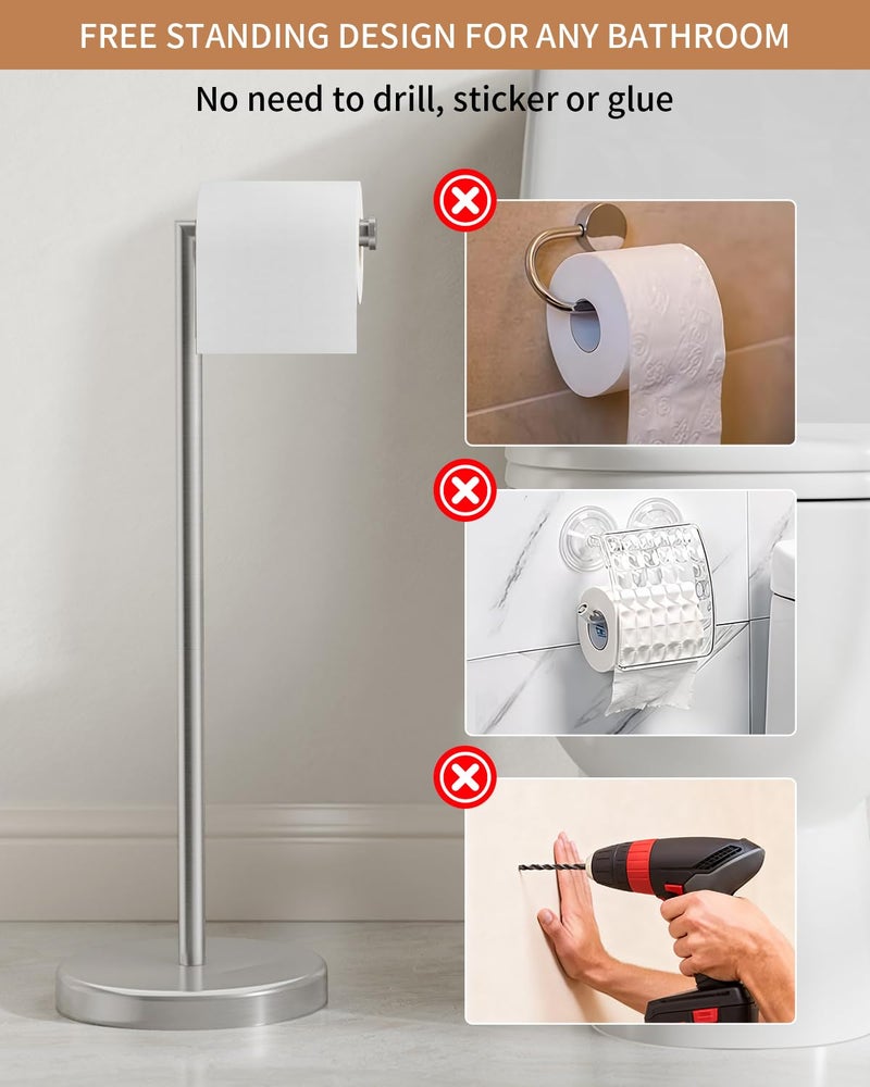BWE Brushed Nickel Toilet Paper Holder Stand SUS304 Stainless Steel Modern Freestanding Toilet Paper Roll Tissue Holder for Bathroom, Toilet Paper Stand with Heavy Weighted Base - Image 5