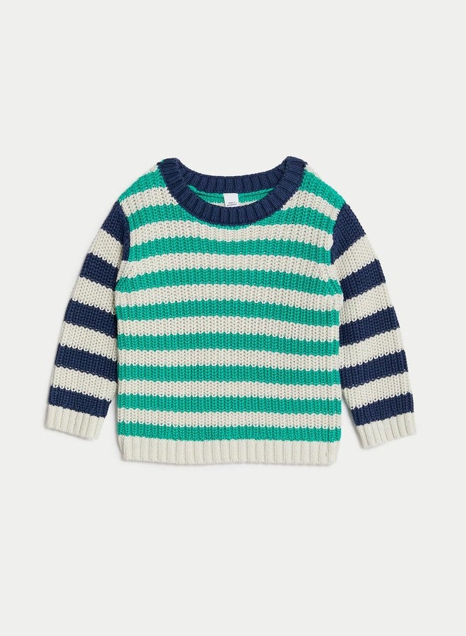Marks & Spencer Pure Cotton Striped Jumper T784016ASPEARMINT (0-3 Months) - Image 2