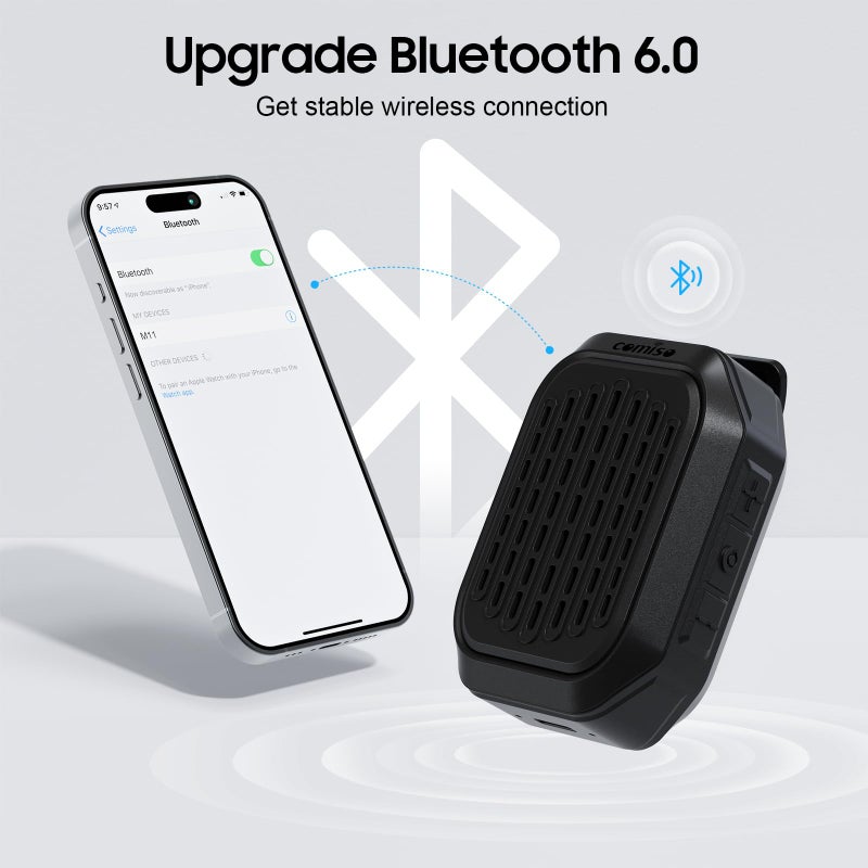 comiso Wearable Bluetooth Speaker- IPX7 Waterproof Updated, 10H Playtime Clip-On Wireless Portable Speaker Built-in Mic for Hands-Free Music/Calls, Work/Outdoor,Running/Cycling - Image 4