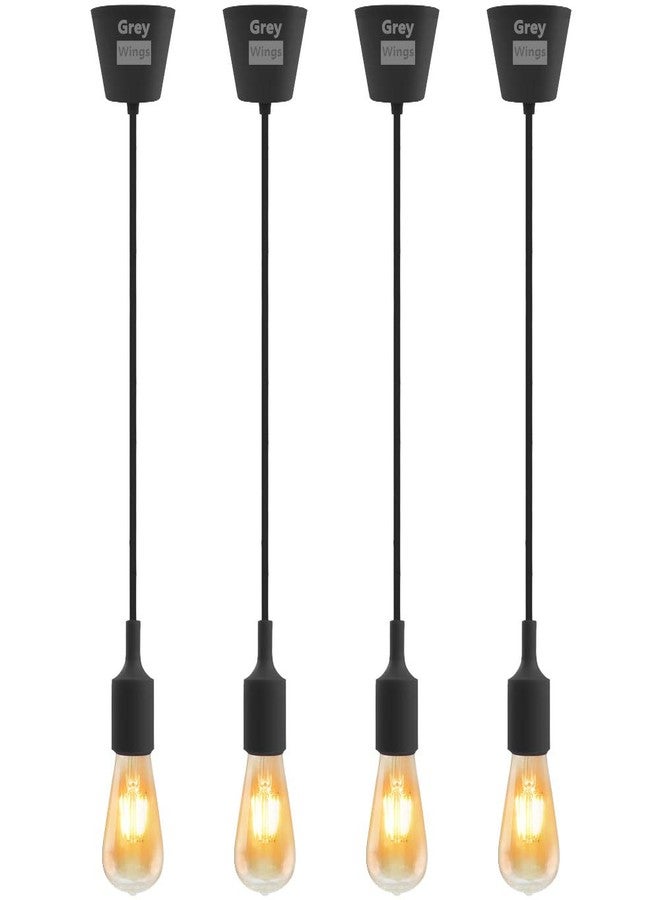 GreyWings Plastic Edison Tungsten E27 Holder Ceiling Lamp, Hanging Light (Black), Pack of4 - Image 1