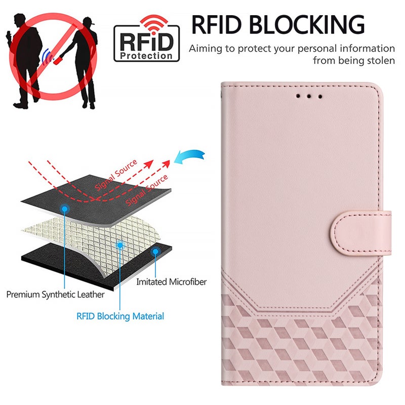 HuHa Case Cover For Tecno Spark 9 Pro / Spark 9T Honeycomb Embossing RFID Leather Phone Case(Pink) - Image 4