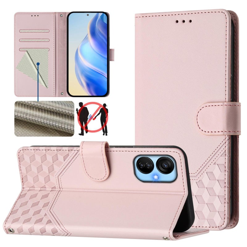 HuHa Case Cover For Tecno Spark 9 Pro / Spark 9T Honeycomb Embossing RFID Leather Phone Case(Pink) - Image 1