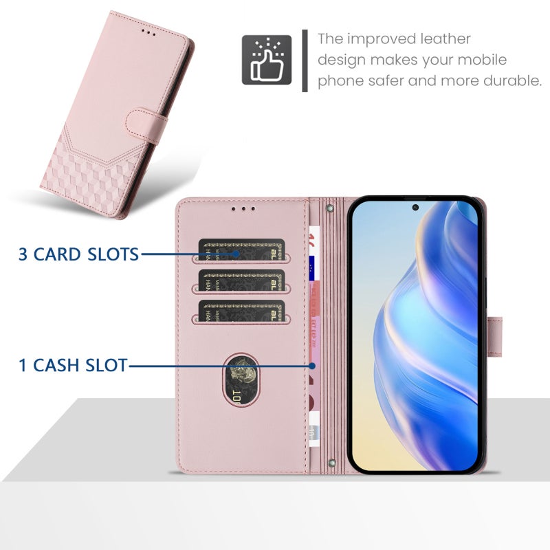 HuHa Case Cover For Tecno Spark 9 Pro / Spark 9T Honeycomb Embossing RFID Leather Phone Case(Pink) - Image 3
