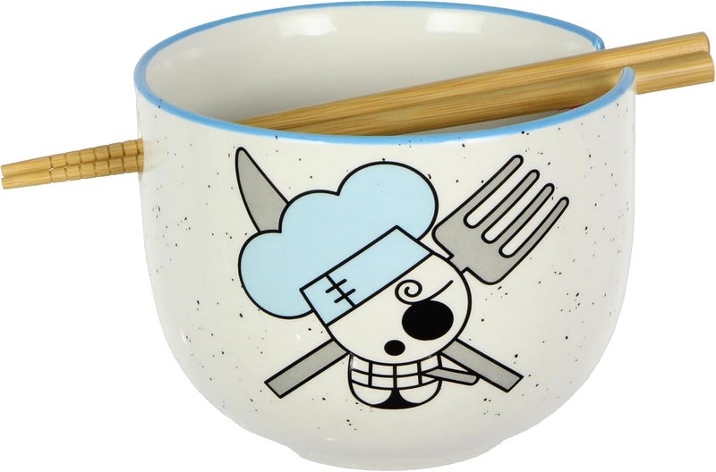 JUST FUNKY One Piece Ceramic Ramen Bowl Sanji Jolly Roger 2 Piece with Reusable Chopsticks for Kitchen Home Decor 14oz Bowl - Image 2