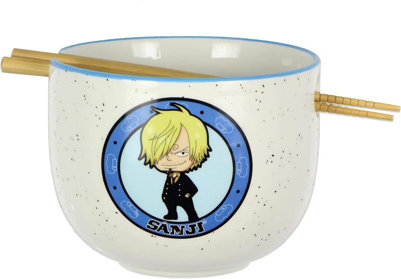 JUST FUNKY One Piece Ceramic Ramen Bowl Sanji Jolly Roger 2 Piece with Reusable Chopsticks for Kitchen Home Decor 14oz Bowl - Image 1