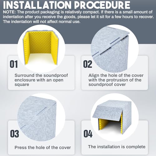 Pushglossy 28 x 28 x 28 Inch Desktop Soundproof Cover Portable Vocal Recording Booth Vocal Absorbing Shield Microphone Isolation Booth Cube for Sound Clearer Home Music Studio Podcast Recording Yellow - Image 4