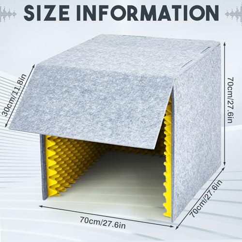Pushglossy 28 x 28 x 28 Inch Desktop Soundproof Cover Portable Vocal Recording Booth Vocal Absorbing Shield Microphone Isolation Booth Cube for Sound Clearer Home Music Studio Podcast Recording Yellow - Image 2