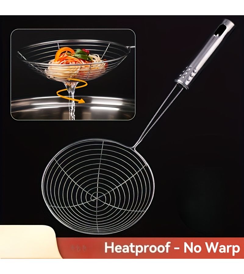 Stainless Steel Strainer Ladle 1pc Ergonomic Handle For Cooking Noodles - Image 3