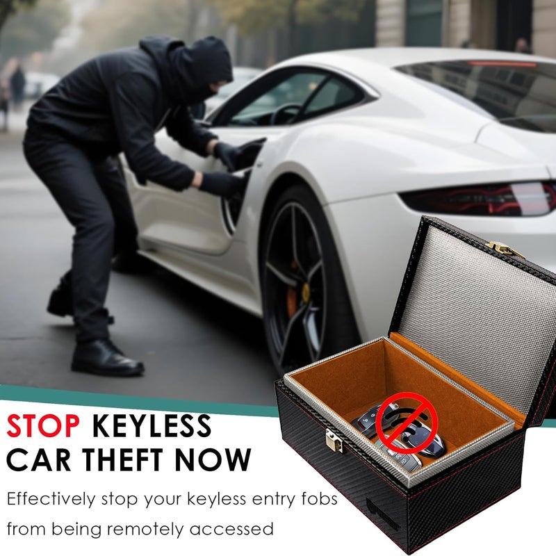 OMKHE Faraday Box for Car Keys, Faraday Key Fob Protector Box, Anti Theft Car Keys Faraday Cage, Keyless Entry Protector Faraday Pouch for Key fob, RFID Signal Blocking Box(Black,M) - Image 2