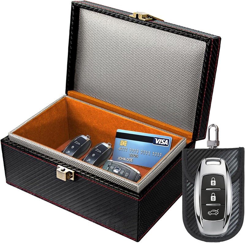 OMKHE Faraday Box for Car Keys, Faraday Key Fob Protector Box, Anti Theft Car Keys Faraday Cage, Keyless Entry Protector Faraday Pouch for Key fob, RFID Signal Blocking Box(Black,M) - Image 1