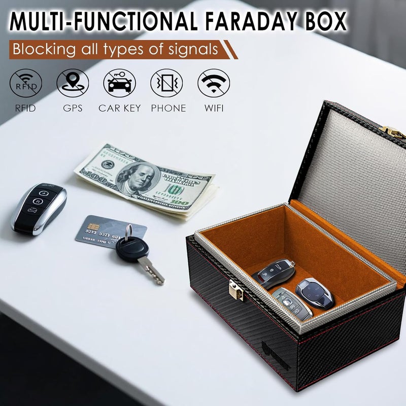 OMKHE Faraday Box for Car Keys, Faraday Key Fob Protector Box, Anti Theft Car Keys Faraday Cage, Keyless Entry Protector Faraday Pouch for Key fob, RFID Signal Blocking Box(Black,M) - Image 3