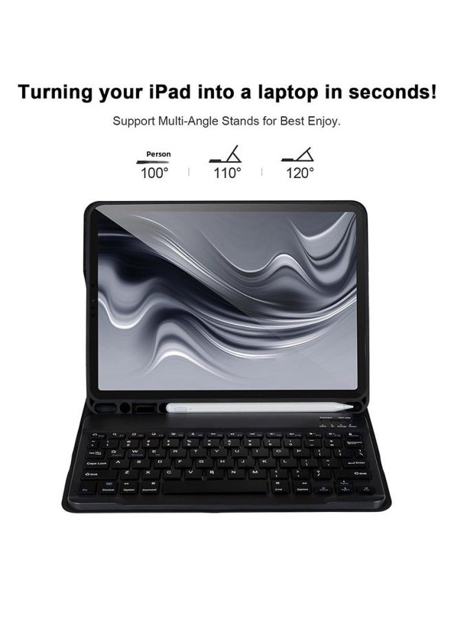 Generic For IPad Tablet PC Pro110.9 Inch Protective Case Detachable Bluetooth Keyboard Leather Case Built-in Pen Slot-Color:Misty Blue Leather Case + Mist Blue Square Cap Bluetooth Keyboard-Applicable Models:Ipad Pro 11inch (2022/2021/2020/2018)  - Image 3