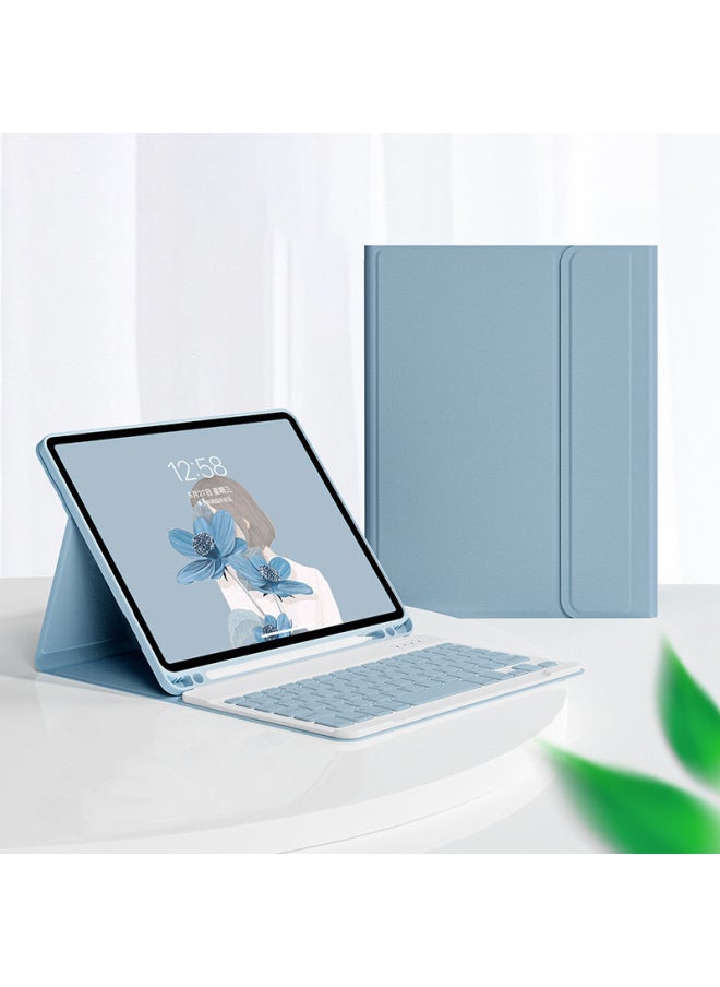 Generic For IPad Tablet PC Pro110.9 Inch Protective Case Detachable Bluetooth Keyboard Leather Case Built-in Pen Slot-Color:Misty Blue Leather Case + Mist Blue Square Cap Bluetooth Keyboard-Applicable Models:Ipad Pro 11inch (2022/2021/2020/2018)  - Image 1