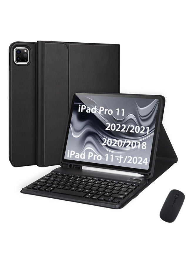 Generic For IPad Tablet PC Pro110.9 Inch Protective Case Detachable Bluetooth Keyboard Leather Case Built-in Pen Slot-Color:Misty Blue Leather Case + Mist Blue Square Cap Bluetooth Keyboard-Applicable Models:Ipad Pro 11inch (2022/2021/2020/2018)  - Image 2