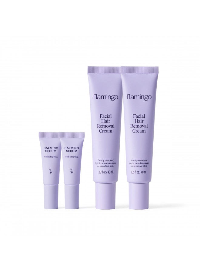 Flamingo كريم إزالة شعر الوجه فلامينغو - 1.35 أونصة سائلة - عبوة من 2 - تركيبة لطيفة - آمن للبشرة الحساسة - Image 1