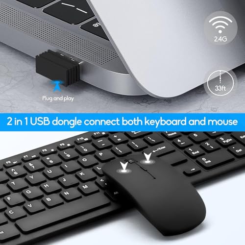 Guiheng Wireless Keyboard and Mouse Combo, Compact Quiet Wireless Keyboard and Mouse Set 2.4G Ultra-Thin Sleek Design for Windows, Computer, Desktop, PC, Notebook, Laptop (Black01) - Image 3
