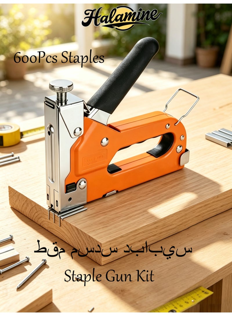 Halamine Staple Gun Kit,with Staple Remover and 600Pcs Staples Selection Pack Kit,Hand Operated Carbon Steel Gun,For Upholstery, Fixing Material, Decoration, Carpentry, Furniture - Image 1