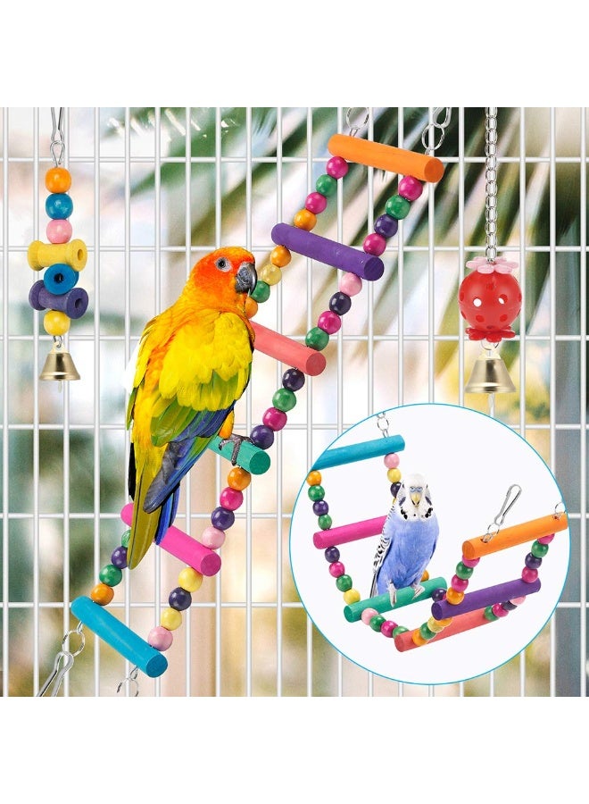 هاهاهاي مجموعة ألعاب أرجوحة خشبية للطيور والببغاوات - 11 قطعة مع سلم معلق للمضغ والتسلق لإكسسوارات قفص الطيور، لعبة خشبية آمنة للببغاء والكوكاتيل والكونيور وطيور الحب - Image 2