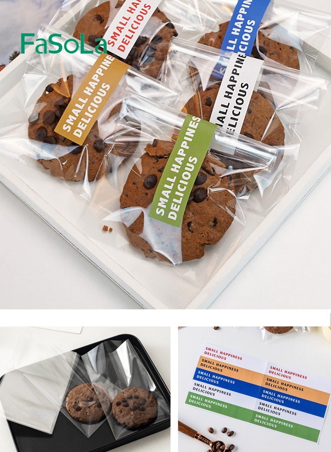 Fasola Transparent Pastry Bags for Baking Cookies Biscuits Candy Desserts with 100 Sealing Label Stickers for Home Use Everyday Kitchen and Party Supplies - Image 1