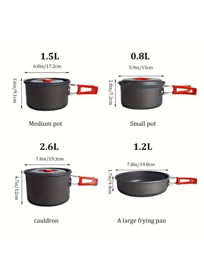 Generic Set of Outdoor Camping Cookware, Including Pots and Frying Pan (accessories Including 5 Small Bowls, 2 Plates,1 Big Plate Small Bamboo Spatula, Soup Ladle, Cleaning Sponge, Storage Bag)  - Image 2