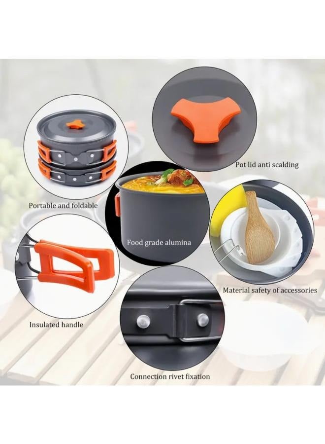 Generic Set of Outdoor Camping Cookware, Including Pots and Frying Pan (accessories Including 5 Small Bowls, 2 Plates,1 Big Plate Small Bamboo Spatula, Soup Ladle, Cleaning Sponge, Storage Bag)  - Image 3