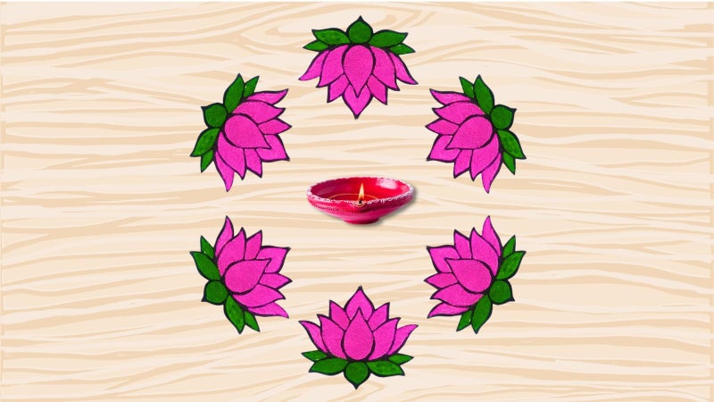 THE BROWN BOX-OHP Sheet Rangoli Making Kit,Reusable Rangoli Patches Making kit,Diwali,ganpati Decoration Kit.Lotus Rangoli - Image 2