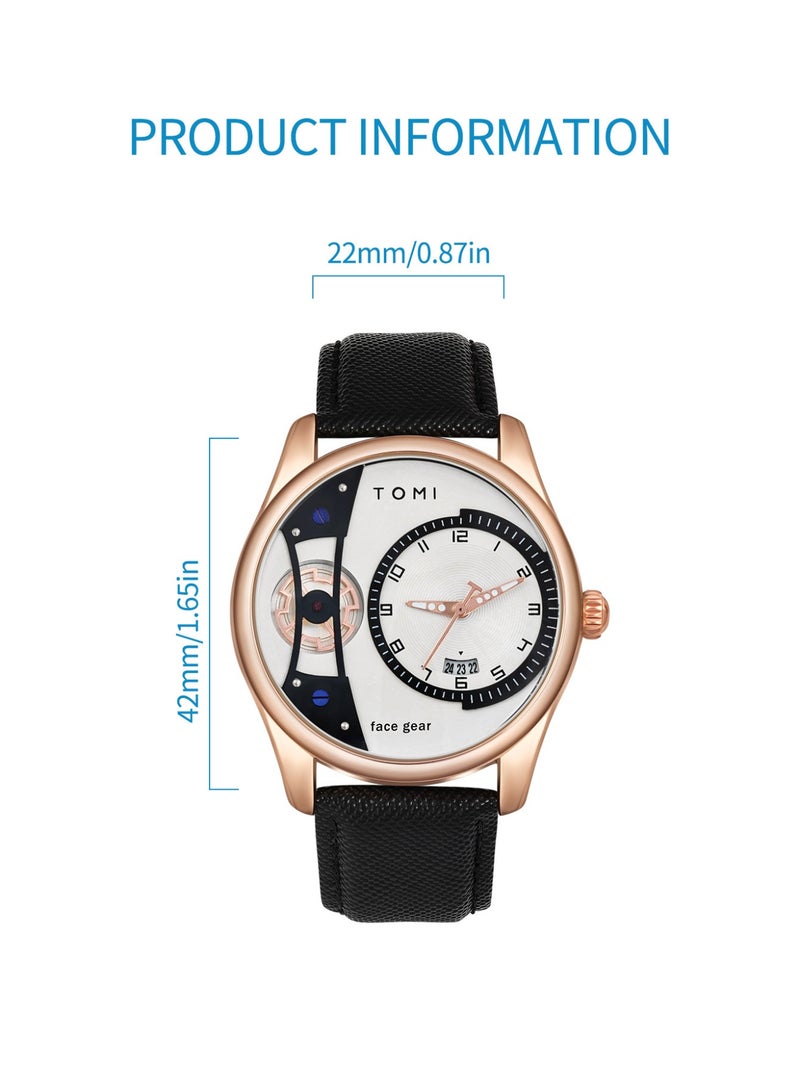 TOMI Men's Business Quartz Watch with Interchangeable Trendy Leather Straps, Elegant Gift Box Packaged for Gifting - Image 5