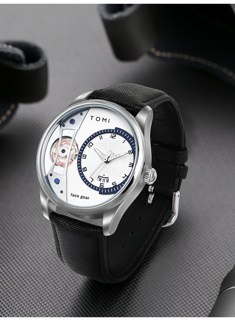 TOMI Men's Business Quartz Watch with Interchangeable Trendy Leather Straps, Elegant Gift Box Packaged for Gifting - Image 2